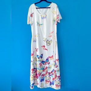 Vintage Silky Watercolor Butterfly Maxi Dress